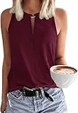 Tanmolo Damen Tank Top Ärmellos Oberteile Sommer Tanktops V-Ausschnitt Blusentop Strand Sexy Vest Top Bluse Weinrot, M