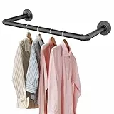 SMILOVII Kleiderstange Wandmontage 49cm, Kleiderstange Schwarz Wand aus Metall im Industriedesign, Belastbar bis 40kg, Garderobenstange Wandmontage für Flur & Waschraum, Wandstange
