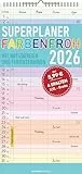 Superplaner Farbenfroh 2026 mit 4 Spalten - Familien-Timer 22x45 cm - Offset-Papier - mit Ferienterminen - Wand-Planer - Familienkalender - Alpha Edition