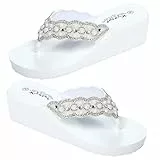 USHOBE Damen Hoher Keil Strand Sandalen Pearl Diamantschuhe Flip Flops Plattform Dicke Sohle Heered Schuhe