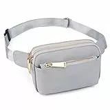 UTO Bauchtasche Hüfttasche für Herren und Damen PU Leder Mode Schlanke leichte Wasit Pack Tasche mit 3 Reißverschlusstaschen Hellrgrau