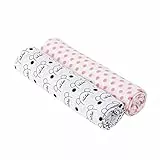 LÄSSIG Baby Puckdecke Spuckdecke Mulltuch Muslin Baumwolle weich 2 Stk. 120 x 120 cm/Swaddle XL Little Chums Mouse, rosa