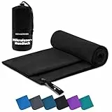 ZENACROSS Mikrofaser Handtuch mit Transportbeutel - Schnelltrocknendes und vielseitiges Fitness Handtuch - Sporthandtuch Größen M - 140 x 70 cm - Schwarz