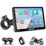 Carpuride W712D Motorrad Carplay Bildschirm mit 1080P Doppelkameras, Kabellos CarPlay und Android Auto, 7 Zoll Wasserdichtem Touchscreen, BT Audio, Verdrahtet Controller, Loop Aufnahme, Navigation.