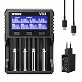 XTAR VX4 Sichtbarer Mischer 1,5V/3,6V/3,7V Li-Ion 3,2V LiFePO4 1,2V NI-MH Batterien Ladegerät und Batteriekapazitätsprüfer, Der erste Kapazitätsprüfer für 1,5V Lithium-Batterien