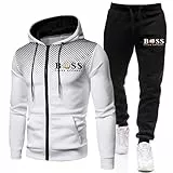 DUHENWU Herren Trainingsanzug 2 Teilig Set Sweatshirt Und Jogginghose Jogginganzug Jacke Trainingshose Sportanzug Fleece Warm Freizeitanzug Fußball Sporthose Für Gym Atmungsaktiv Hausanzug