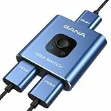 GANA HDMI-Splitter, 4 K @ 60 Hz, ultradünner, bidirektionaler HDMI-Splitter, 1-in-2-Ausgang, manueller HDMI-Switch, unterstützt HD, kompatibel mit Xbox, PS5/4/3, Blu-Ray-Player, Fire Stick, Blau