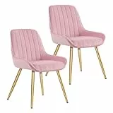Lestarain Esszimmerstühle 2er Set, für Esszimmer Wohnzimmer Küche, Retro Küchenstühle gepolstert, Sitzfläche aus Samt, mit Metallbeine, bis 150 kg belastbar, Rosa