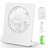 TriPole Schreibtisch Ventilator Batteriebetrieben, 180° Tragbar, 3-Geschwindigkeits USB, Ultradünner Mini für Home Office Reisegeschenke für Frauen Männer, Weiß