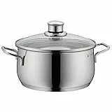 WMF Diadem Plus Kochtopf 16 cm klein, Glasdeckel, Topf 16cm, Bratentopf Induktion 1,5l, kleiner Topf Cromargan Edelstahl poliert, Nudeltopf, unbeschichtet