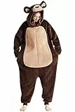 Loiahoer Unisex Erwachsene Bär Onesie Kostüm Pyjama Halloween Cosplay Kostüm Neuheit Tier SHU Velveteen Weihnachten Schlafanzug Pyjamas Set für Familie & Paare,Braun,M