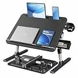 SONGMICS Laptoptisch, Betttisch, Laptopständer, 56 x 40 cm große Tischplatte, 120° stufenlos verstellbar, höhenverstellbar, mit Getränkehalter, Schublade, tragbar, tintenschwarz LLD113BC01