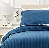 Amazon Basics 2-teiliges Mikrofaser-Bettwäsche-Set, Einzelbett, Bettbezug 135 x 200 cm & 1 Kissenbezug 80 x 80 cm, Marineblau, gestreift