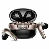 Bluetooth Kopfhörer, Kopfhörer Kabellos Bluetooth 5.4 HiFi-Klangqualität mit ENC Mikrofon, 47Std Spielzeit In Ear Ohrhörer mit IP7 Wasserdicht, Ohrhörer mit LED Anzeige für IOS/Android, Schwarzgold