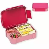 XJIANFU Brotdose Kinder mit Fächern,900ml Auslaufsichere Bento-Box, Kinder-Lunchbox,Auslaufsicher Fächern,Jausenbox Brotbox für,Mädchen & Jungen,Mikrowelle/spülmaschinenfest(Pink)