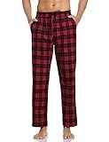Aseniza Herren Schlafanzughose Lang Baumwolle Karierte Schlafhose Pyjamaunterteil Pyjamahose Freizeithose Loungehose für Männer A-Rot+Schwarz XXL