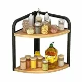 Generisch Küchenarbeitsplatte Eckregal Gewürzregal, Küchenzubehör hölzernes Gewürzregal Dreieck Eisen Nathroom Ecke Desktop Organizer（2-Etagen (L)