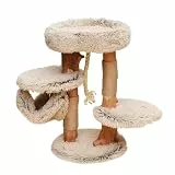 Fudajo Kratzbaum mit Holz und Plüsch 87,5 cm hoch, Designer Katzenkratzbaum mit Birnbaumholz, Katzenbaum mit Hängematte, Katzenmöbel mit Liege