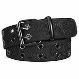 JasGood Nietengürtel Doppelloch Tülle Leinwand Arbeitsgürtel für Herren Damen Unisex Lässiger Webgürtel Stoffgürtel Schwarz Gürtel für Jeans Pants,Schwarz,120cm
