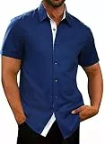 Meilicloth Herrenhemd Kurzarm Slim Fit Sommer Businesshemd Freizeithemd Kurz Herrenhemden Blaues Kurzarm-Hemden Casual Bügelleichte Faltenfrei Hemd Shirt Männer Modern Sommerhemd Herren Kurz Blau S