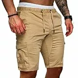 Cindeyar Herren Shorts Sommer Chino Jeans Kurze Hosen Stretch Jogger Cargo Shorts Slim-Fit(L,175Khaki)