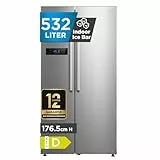 Midea Side-by-Side Kühl-Gefrierkombination 532 L mit Indoor Ice Bar | No Frost, Inverter Kompressor, 256 kWh/Jahr | Twin Control & SuperCool | 176,5 cm hoch | MERS530FGD02