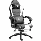 Dowinx Gaming Stuhl mit Taschenfederkissen, Ergonomischer Massage Gamer Stuhl aus Leder mit Kopfstütze und Fußstütze, Computerstuhl für Büro und Gaming, Weiß