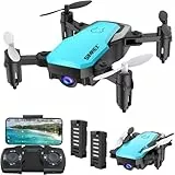 SIMREX X300C Mini Drohne mit Kamera 720P HD FPV, RC Quadcopter faltbar, Höhenhaltung, 3D-Flip, Headless-Modus, Schwerkraftkontrolle und 2 Batterien, Geschenke für Kinder, Erwachsene, Anfänger, Blau