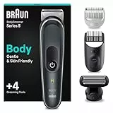 Braun Bodygroomer Series 5, Elektrischer Körperrasierer Herren mit 4 Zubehörteile, Kabelloser Trimmer für Intimbereich und Körper, 100 Min Akku, Wasserdichter Körperhaartrimmer, BG5370, Grau