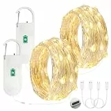 Bigzom Lichterkette Batterie Wiederaufladbar, 2x50 LEDs 5M mit USB-Ladekabel, Innen Lichterkette für Party Hochzeit Weihnachten Deko (Warmweiß, 2 Stück)