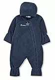 Sterntaler Overall aus Microfleece Unisex - Baby und Kinder – mit Reißverschluss, Stickerei sowie umklappbaren Hand- und Fußstulpen – kuscheliger Einteiler – blau Melange – Größe 68