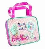 Joy Toy - Barbie Haarschmuckset mit 2 Glitzerhaarspangen, 4 Haarbänder, Kamm und Spiegel im Glitzertäschchen 19x4x16 cm