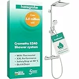 hansgrohe Crometta E - wassersparendes Duschsystem (EcoSmart) mit Thermostat, Regendusche (240 x 240 mm) mit Armatur, Handbrause, Schlauch, Brausestange und eckiger Kopfbrause, Chrom, 27281000