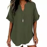 Tshirt Damen Elegant Lockere Top Bluse Oberteile Kurzarm V-Ausschnitt Shirts Damen Sommer Elegant Locker Kurzarm Oberteile Damen Oversize (DE/NL/SE/PL, Alphanumerisch, L, Regular, Regular, Grün)