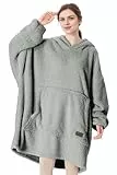 Catalonia Classy Tragbarer Oversize-Kapuzenpullover Decke, Kuschel Sherpa Decke Hoodie, Warm Throw Blanket Sweatshirt mit Ärmeln für den Winter, Geschenke für Mama Frauen Männer, Grau