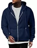 JMIERR Herren Hoodie mit Reißverschluss Einfarbig Kapuzenpullover Sweatshirt Baumwolle mit Taschen,Blau L