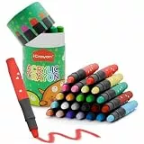 iCrayon 24 Farben Drehwachsmalstifte für Kleinkinder, seidige Wachsmalstifte für Papier, Glas, Holz und Leinwand, ungiftig, schnelltrocknend, abwaschbar, sauberes Malen ohne Kleckern