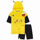 Pokemon Handtuch Bekleidungssets für Jungen und Teenager Pikachu Kurzarm Hoodie und Shorts aus Frottee Handtücher Material für Strand Pool Urlaub (Gelb, 7-8 Jahre)