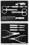 ZWILLING Maniküre-Set (10 teilig, Komplettset für Finger- und Fußnägel, Echtleder Etui mit Metallrahmen), Edelstahl Poliert, Kroko Edition, Schwarz
