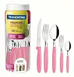 Tramontina Ipanema Besteckset für 6 Personen, Menübesteck 30-teilig, Edelstahl, Griff rosa