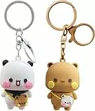 Petrichor BuBu Dudu niedliche Schlüsselanhänger, Mini-Kawaii-Cartoon-Statue, Bären, Panda-Figur, Schlüsselanhänger für Frauen, Mädchen, Rucksäcke, Autoschlüssel, 2 Stück