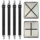 SUNRIZ Bettlakenspanner Verstellbar, 55-250cm Elastische Bettlaken Spanner, Lakenspanner mit Metallclip, Spanngurte für Matratze, Bügelbrett, Sofa,Tischdecken Fest, Schwarz,4 Stück