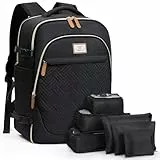 Lekespring Große Rucksack Handgepäck für Damen, 17 Zoll Laptop Rucksack Reiserucksack Business Rucksack mit 6 Teilige Kleidertaschen für Urlaub Business Arbeit Reisen, Schwarzes Karomuster