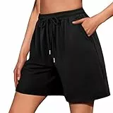 Jezonga Shorts Damen Kurze Sporthose Baumwolle Sport Shorts Sommer Lose Lässige Hose mit Taschen High Waist Elastischer Bund Jogginghose Kurz Short zum Gym Fitness Running Tennis