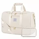 LOVEVOOK Sporttasche Reisetasche Groß, 50L Weekender Travel Duffle Bag mit Kulturtasche, Schuhfach & Nassfach, Wasserdicht Gym Bag Tennistasche, Handgepäck Tasche für Sport Reisen Flugzeug, Beige