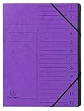 Exacompta 541208E Premium Ordnungsmappe geheftet. Aus extra starkem Colorspan-Karton DIN A4 12 schwarze Fächer und 2 Gummizüge mit Organisationsdruck Ringmappe Register-Mappe violett