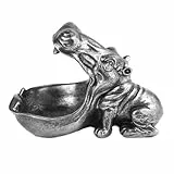 Cutfouwe Kleine Nilpferd Statue Tischdekoration,Kunstharz Sammlerstück,Kleinteile, Behälter, Schlüsselbonbons,Home Office Dekoration Zubehör Hochzeitsgeschenke. (Silver-Klein)
