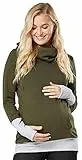 HAPPY MAMA Boutique Damen Umstands-Still-Kapuzenpullover Sweathirt-Pullover 330 (Khaki & Grau, 44-46, 3XL)