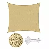 Sekey Sonnensegel 3.6x3.6m, Sonnenschutz, Quadratisch HDPE-Kunststoff, Winddicht Wasserdurchlässig UV-beständig Atmungsaktiv Reißfest, für Balkon Garten, mit Ösen und Befestigungsseile, Sand