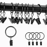 Plstod Gardinenringe 30 Stück Vorhangringe Gardinenringe mit Clips Gardinenhaken für Ringe Klammern Metall Vorhang Clips 32 mm Innendurchmesser für Tür Fenster Duschvorhang (Schwarz)